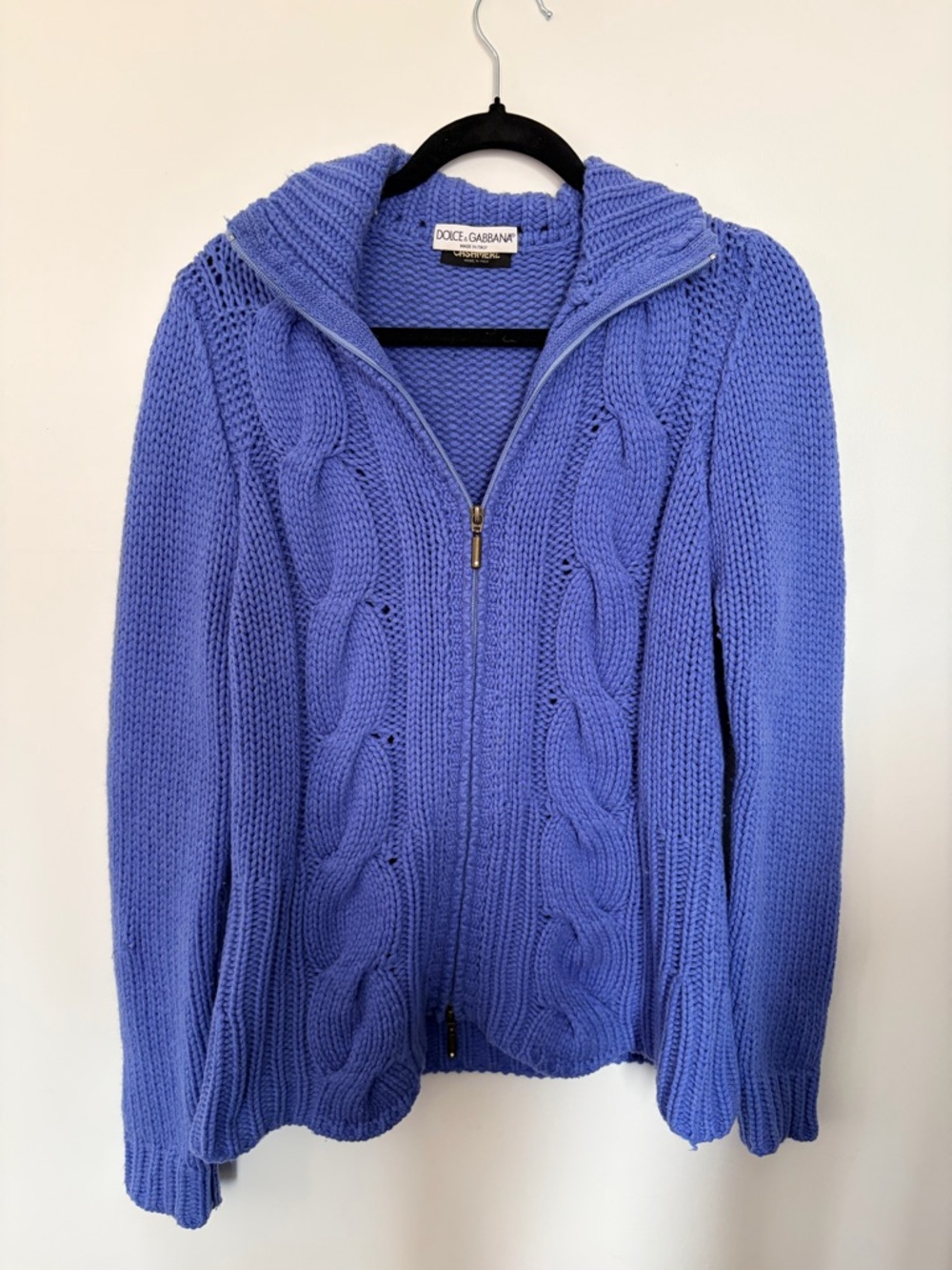 Dolce & Gabbana Purple 100% Cashmere Cable-Knit Zip Sweater
